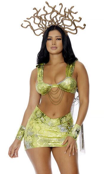 Sexy Forplay Set In Stone Medusa Green Reptile Print Costume 552981