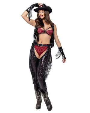 Roma Saddle Up Cowgirl Western Black & Red 6pc Deluxe Costume 6197
