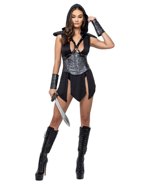 Roma Dungeon Mistress Warrior Black Hooded Corest Dress Costume 6165