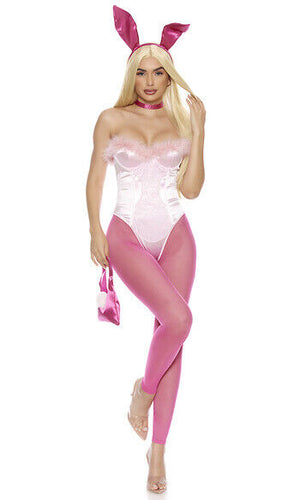 Sexy Forplay Legal Bunny  Pink Satin Corset 5pc Costume 553151