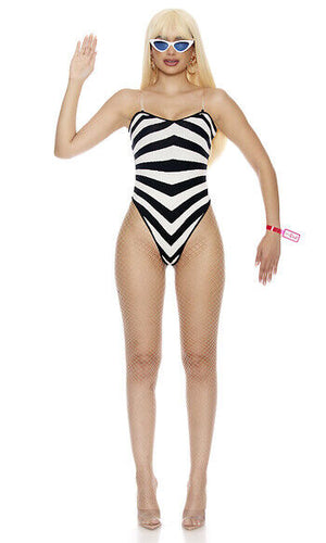 Sexy Forplay Vintage Genuine Doll Black & White Striped Bodysuit Costume 553160