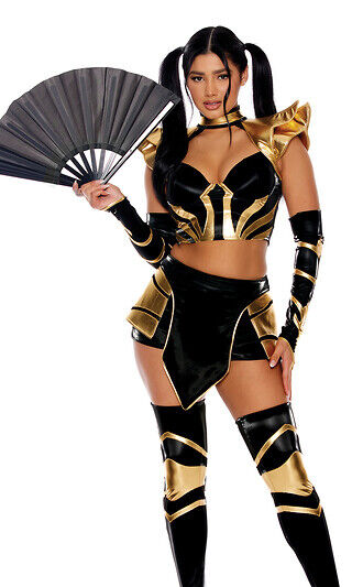 Sexy Forplay Stealthy Striker Ninja Black & Gold 5pc Costume 553194
