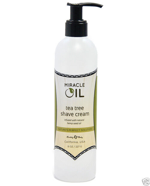 Earthly Body Miracle Oil Tea Tree SHAVE CREAM 8oz Pump Hemp & Argan Oils