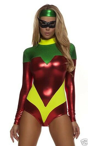 Sexy Forplay Astonishing Accomplice Bodysuit Superhero Metallic Robin Costume