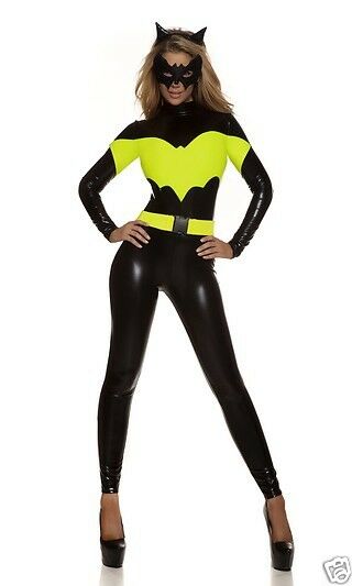 Sexy Forplay Darque Nights Comic Book Bat Hero Catsuit Jumpsuit Costume 4pc