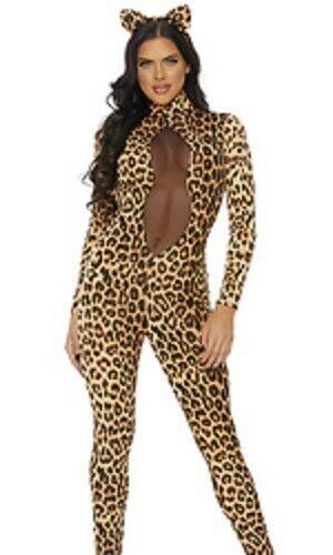 Sexy Forplay Kitty Kat Cat Leopard Catsuit Jumpsuit Costume 2pc 553437