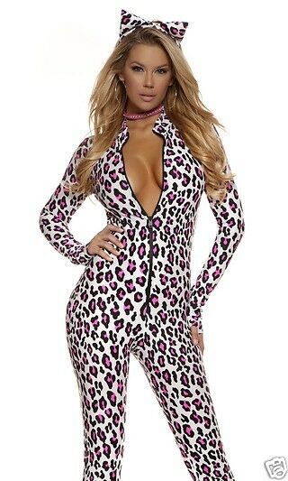 Sexy Forplay Foxy Feline Leopard Catsuit Jumpsuit Costume 2pc Set 553725