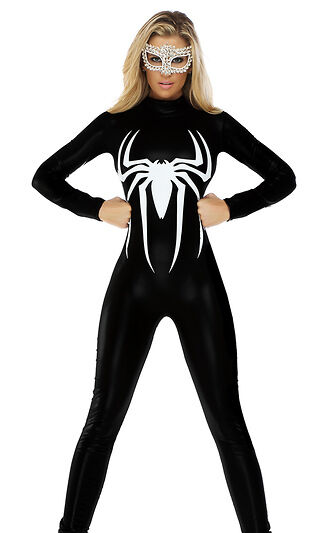 Sexy Forplay Poisonous Spider Superhero Black Catsuit Jumpsuit Costume 555160