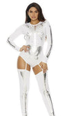 Sexy Forplay Fancy Frame Skeleton Bodysuit White & Silver Costume 2pc 554649