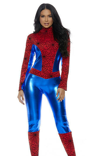 Forplay Sexy Perfect Sense Spiderman Catsuit Jumpsuit Red & Blue Costume 555107