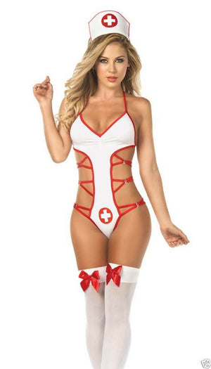 Sexy Hot & Ready Nurse White Monokini Teddy Lingerie Costume Mapale 6172