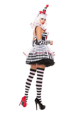 Sexy Starline Cinched Harlequin Clown White & Black Dress 5pc Costume S5103