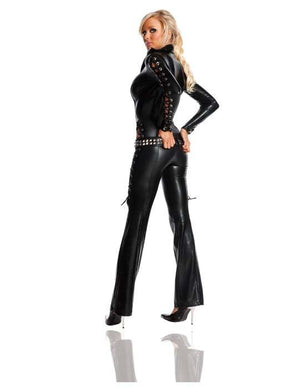 Sexy Starline Black Wet Look Motorcycle Rebel Studded Jumpsuit 2pc Costume T1048