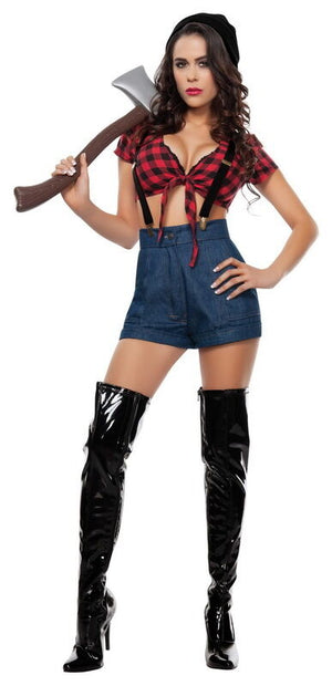 Sexy Starline Lady Lumber Jack Crop Top & High Waisted Shorts 4pc Costume S4345