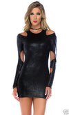 Forplay Midnight Hour Long Sleeve Cold Shoulder Metallic Black Mini Dress