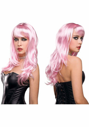 Sexy Candy Baby Pink Long Wig w/ Bangs - Human Like Hair - Pleasure Wigs