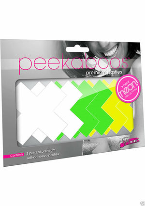 Eye Candy Peekaboo Pasties Neon X's White, Green & Yellow 3 Pair PK028X