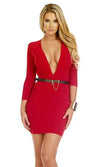 Forplay Tiffani Plunging Neck 3/4 Sleeve Mini Dress ~ Red, Black or White