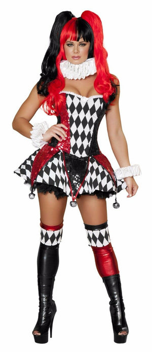 Roma Court Jester Cutie Joker Villain Red Black & White Corset Costume 4371