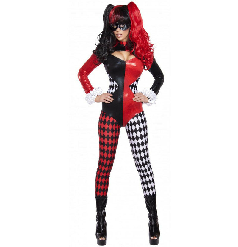 Roma VILLAINOUS VIXEN Joker Villain Red Black & White Catsuit Costume 4598