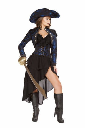 Roma 4pc Captain Of The Night Pirate Brocade Jacket & Skirt Deluxe Costume 4652