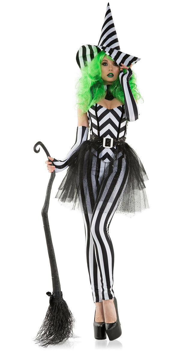 Sexy Starline Betel Witch Black & White Striped Corset & Leggings Costume S6165