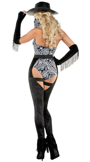 Starline Strapped Up Cowgirl Bandana Print Bodysuit w/ Velvet Chap Costume S6176