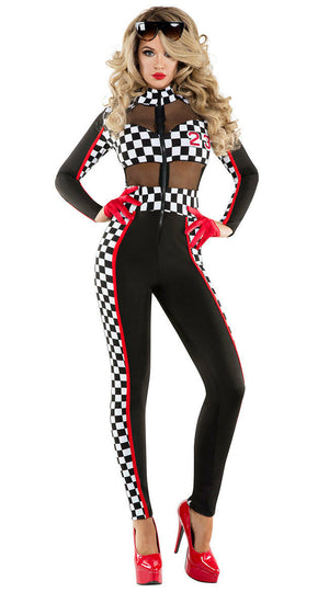 Sexy Starline Racy Racer Black & Checkered Catsuit Race Car Driver Costume S6097