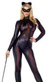 Sexy Forplay Luscious Lynx Black Catsuit w/ Mesh Cutouts Cat Costume 555222