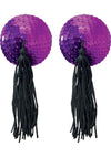 Eye Candy Peekaboo Pasties Purple Sequin With Black Tassel Pair PK320