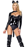 Sexy Forplay Feline Fetish Shiny Black Bodysuit w/ Cutout Cat Costume 555219