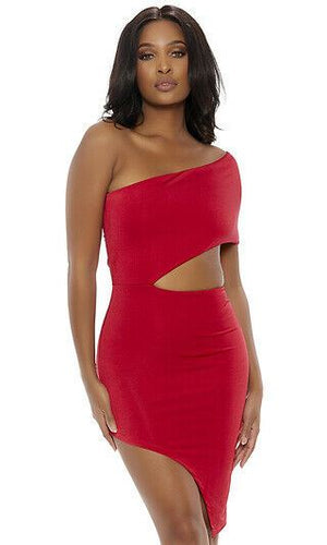 Forplay Back To Basics Strapless Asymmetrical Hem Dress w/ Cutout ~ Red or Black