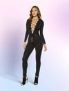 Roma Black Long Sleeve Strappy Lace Up Jumpsuit 3401