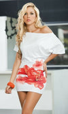Mapale White Off The Shoulder Hibiscus Flower Mini Dress 4739