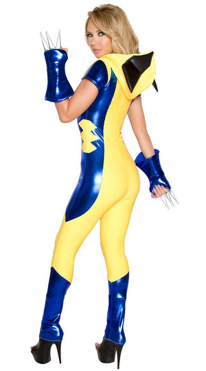J. Valentine Wolverine Superhero Hooded Catsuit & Claw Gloves Costume CC234 SALE