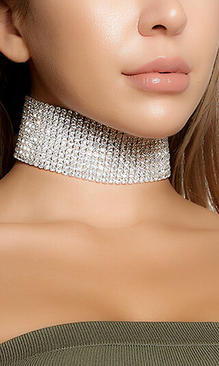 Forplay 11 Row Rhinestone Wide Choker Fashion Jewelry 996504 ~ Silver or Gold