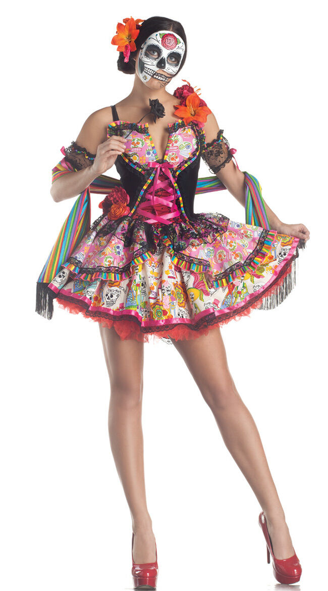 Party King Deluxe Day of the Dead Dress Costume PK156 ~ Also Plus Sizes