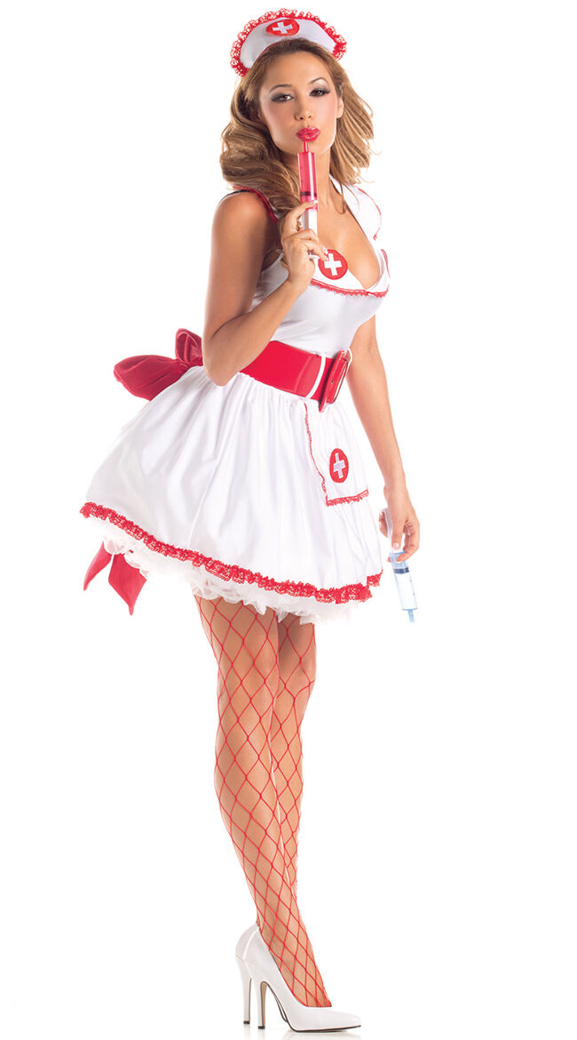Sexy Party King Naughty Nurse White Halter Mini Dress Costume PK308