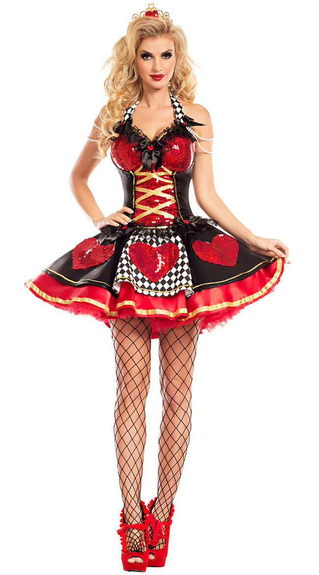 Sexy Party King Wonderland Queen Of Hearts Sequin Bustier Dress Costume PK748
