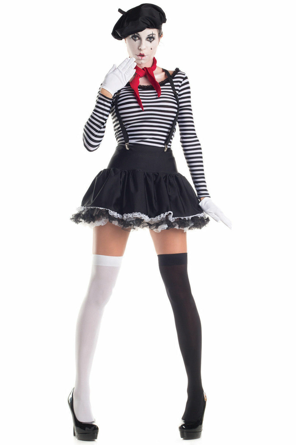 Sexy Party King Mesmerizing Mime Black & White Striped LS & Skirt Costume PK222