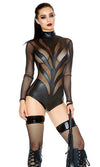 Forplay Fetish Ride Out Black Perforated & Sheer Mesh Long Sleeve Bodysuit