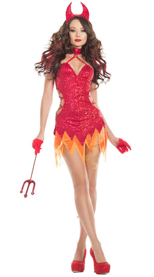 Sexy Starline Flaming Diva Devil Sequin Red Dress Costume S7007