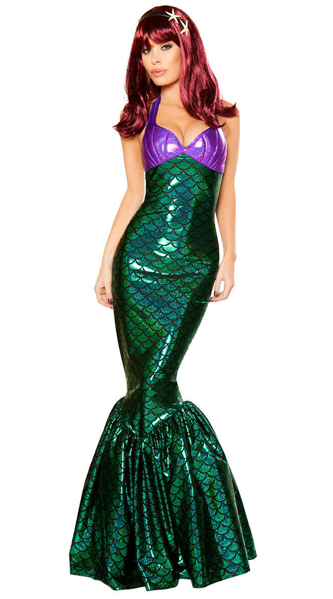 Roma Mermaid Temptress Metallic Purple & Green Long Dress Deluxe Costume 10076