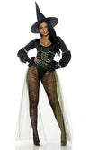 Forplay Sexy Westside Wicked Witch Black Bodysuit 3pc Costume 559626