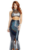 Forplay Sexy Star Of The Sea Mermaid Metallic Hologram Skirt & Sheer Top Costume