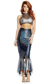 Forplay Sexy Star Of The Sea Mermaid Metallic Hologram Skirt & Sheer Top Costume