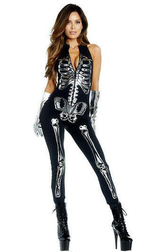 Forplay Flashy On The Inside Skeleton Black & Metallic Silver Catsuit Costume
