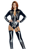 Forplay Pick A Bone Skeleton Black & Metallic Silver LS Bodysuit Costume