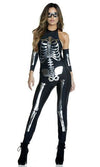 Forplay Opulent Outline Skeleton Black & Metallic Silver Halter Catsuit Costume