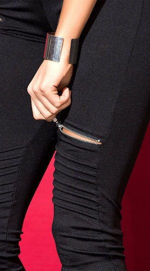 Mapale Black Bra Top & Pant Set w/ Zipper Detail Lingerie 2503